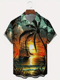 Men’s Tropical Palm Tree Sunset Hawaiian Shirt - Orange