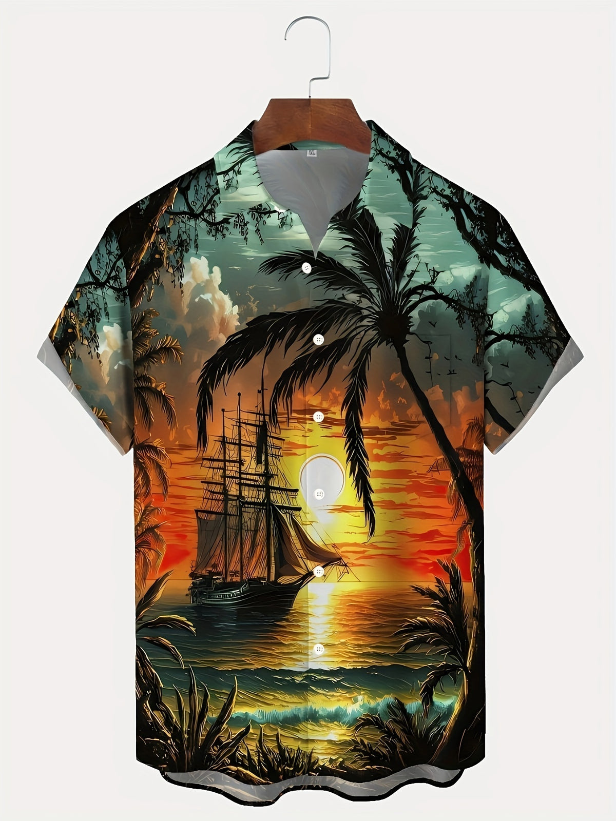 Men’s Tropical Palm Tree Sunset Hawaiian Shirt - Orange