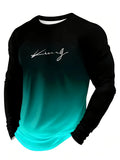 Men’s Gradient Crown Graphic Long Sleeve T-Shirt Set - Multicolor