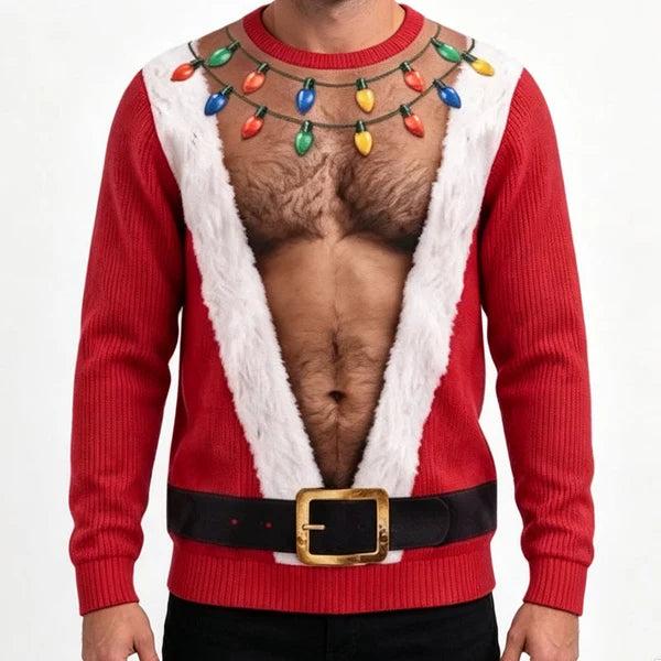 Men's 3D Funny Ugly Christmas Santa Chest Graphic Sweatshirt