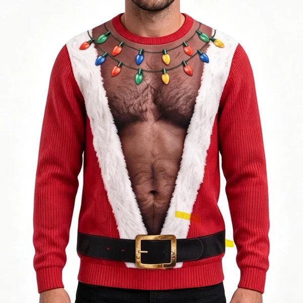 Men's 3D Funny Ugly Christmas Santa Chest Graphic Sweatshirt
