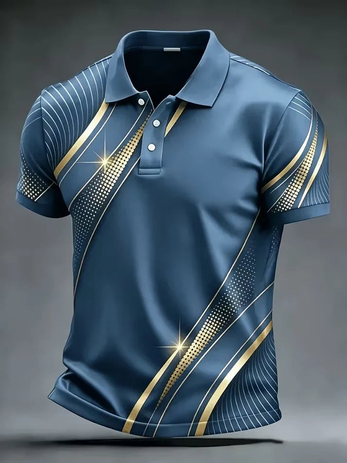 Abstract Print Men's Shirt, Short Sleeve Slim-Fit Top, Graphic Pattern, Unlined, Plain Surface, Made in Mainland China