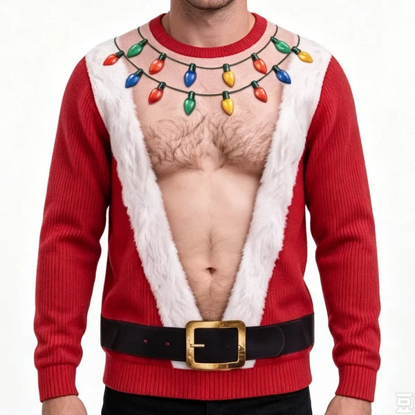 Men's 3D Funny Ugly Christmas Santa Chest Graphic Sweatshirt