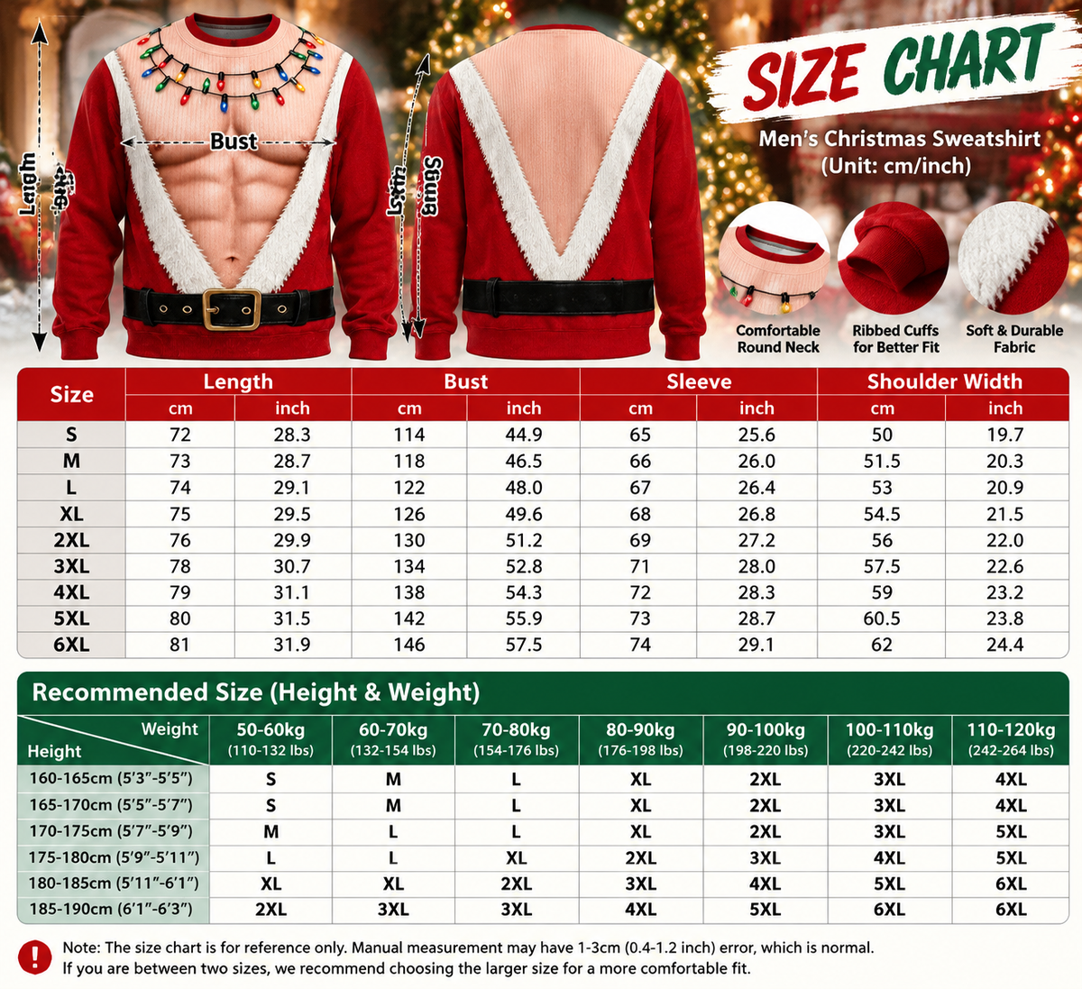 Men's 3D Funny Ugly Christmas Santa Chest Graphic Sweatshirt