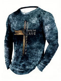 Men’s Cross and Letter Graphic Long Sleeve T-Shirt - Multicolor