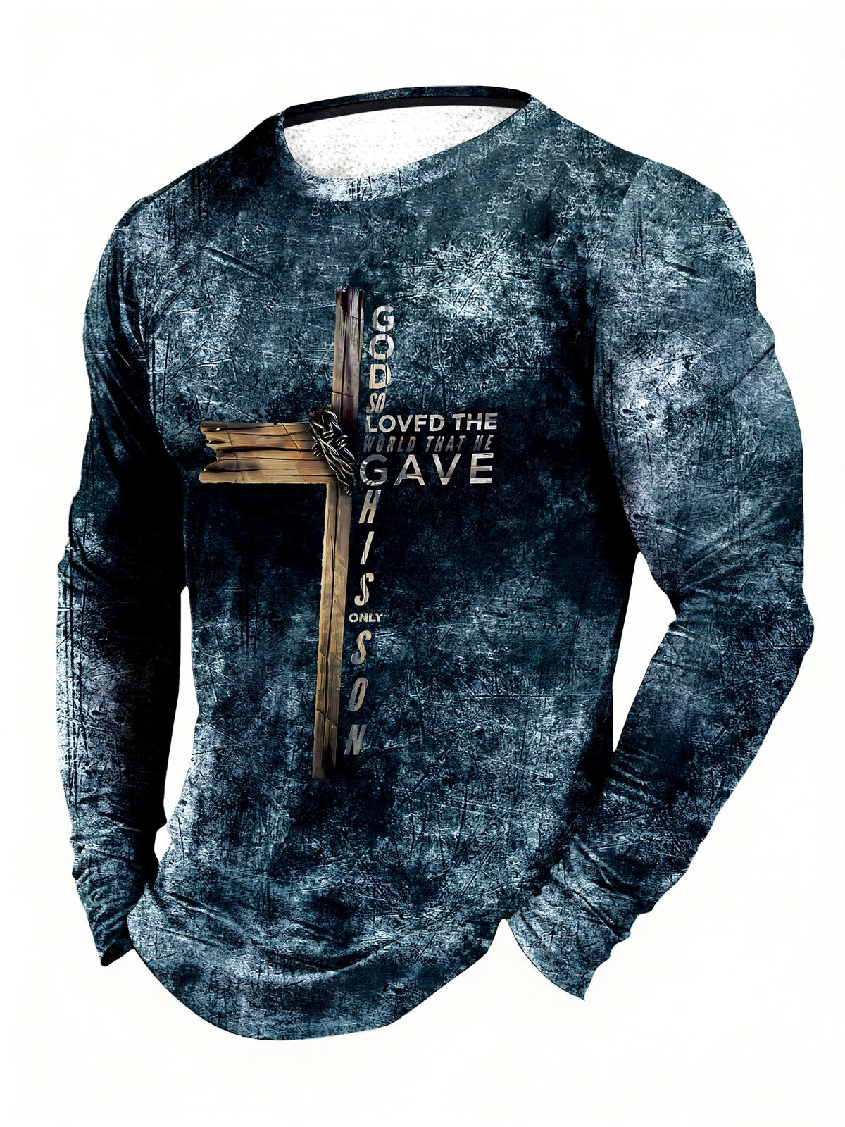 Men’s Cross and Letter Graphic Long Sleeve T-Shirt - Multicolor