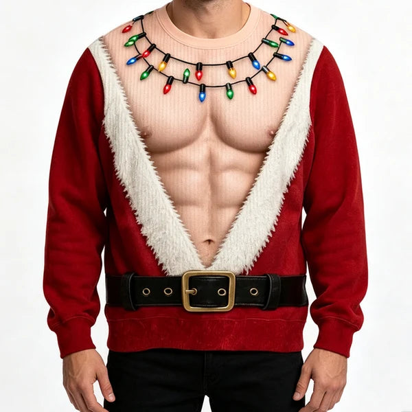 Men's 3D Funny Ugly Christmas Santa Chest Graphic Sweatshirt