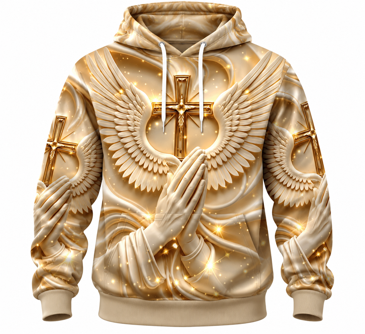 Men’s 3D Golden Cross Angel Wings Pullover Hoodie
