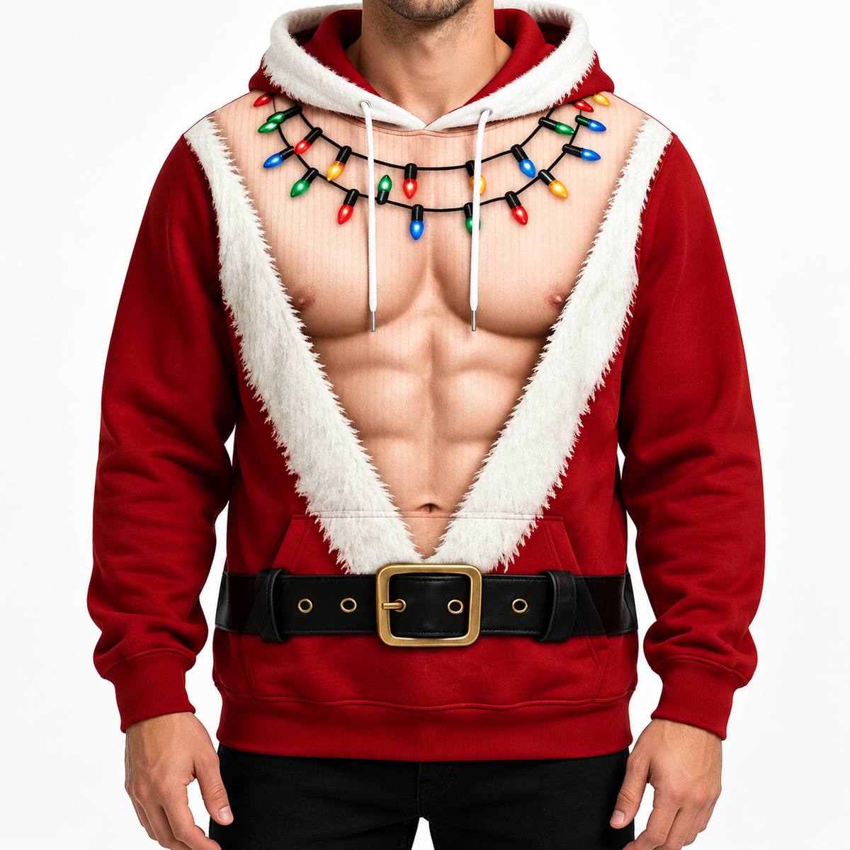 Men's 3D Funny Ugly Christmas Santa Chest Graphic Sweatshirt