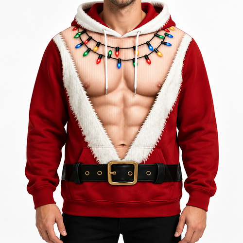 Men's 3D Funny Ugly Christmas Santa Chest Graphic Sweatshirt