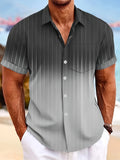 Men’s Gradient Stripe Hawaiian Short Sleeve Button-Up Shirt - Gray