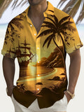 Men’s Nautical Sunset Hawaiian Short Sleeve Shirt - Yellow