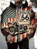 Men’s Vintage Motorcycle Graphic Zip-Up Hoodie - Printed Design