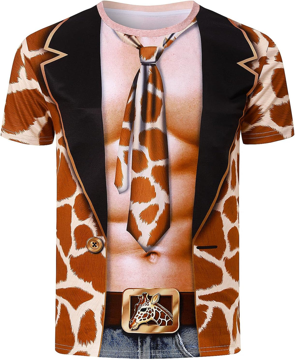 Men’s 3D Muscle Print Novelty T-Shirt - Brown Giraffe