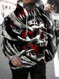 Men’s 3D Flame Skull Graphic Pullover Hoodie - Multicolor