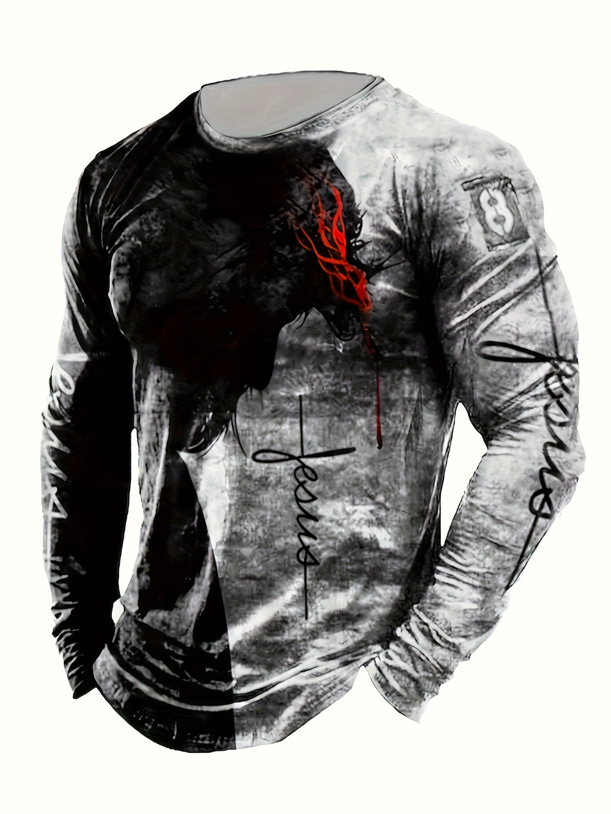 Men’s Cross and Letter Graphic Long Sleeve T-Shirt