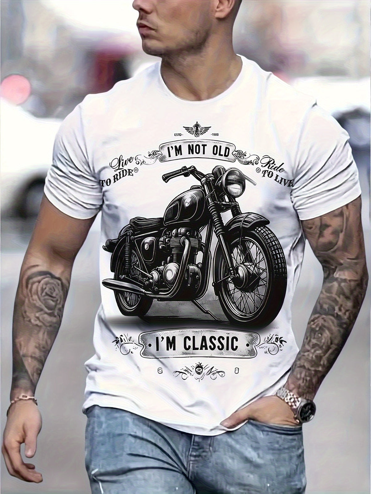 Men’s Vintage Motorcycle 3D Graphic Short Sleeve T-Shirt