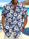 Men’s Plus Size Floral Hawaiian Short Sleeve Shirt - Blue