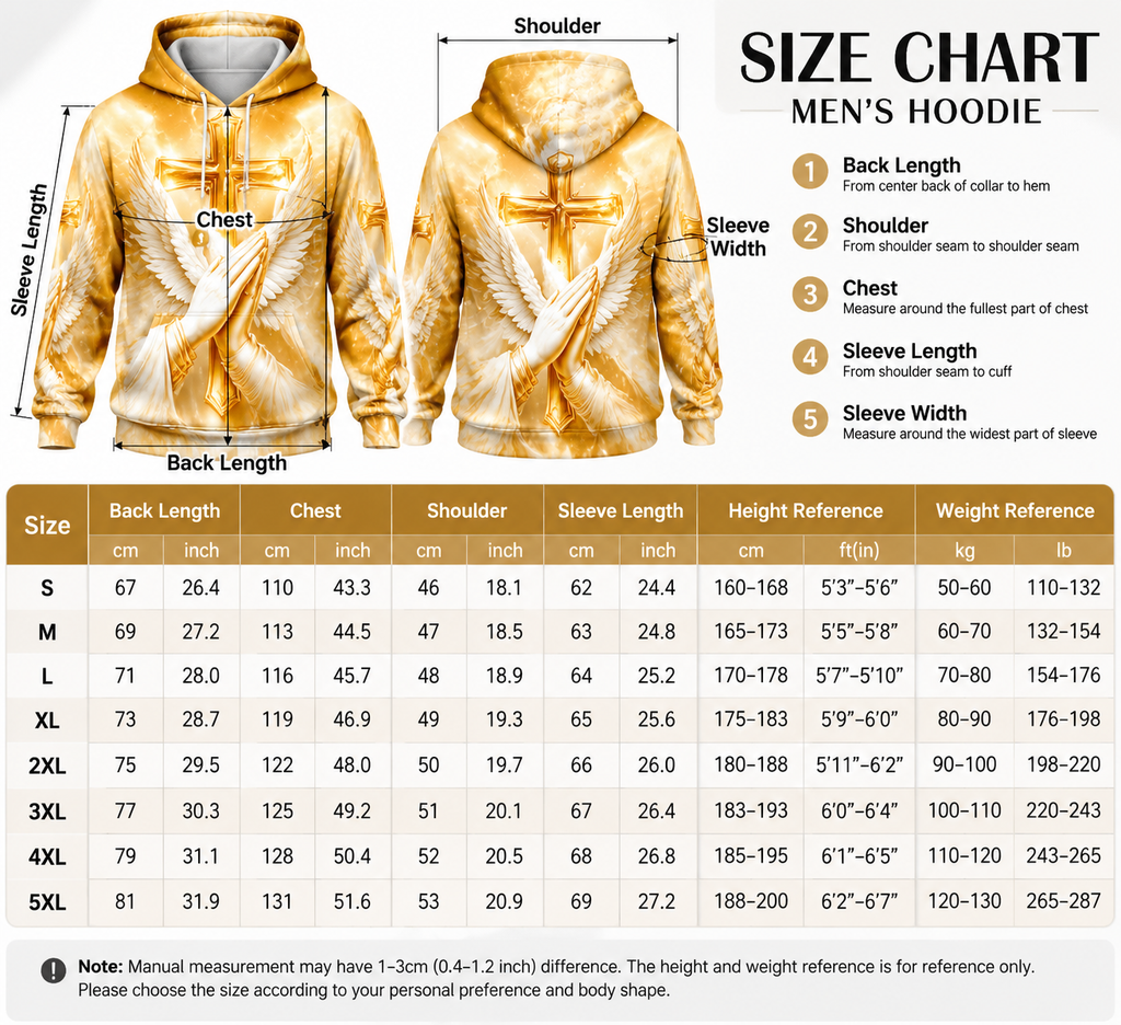 Men’s 3D Golden Cross Angel Wings Pullover Hoodie