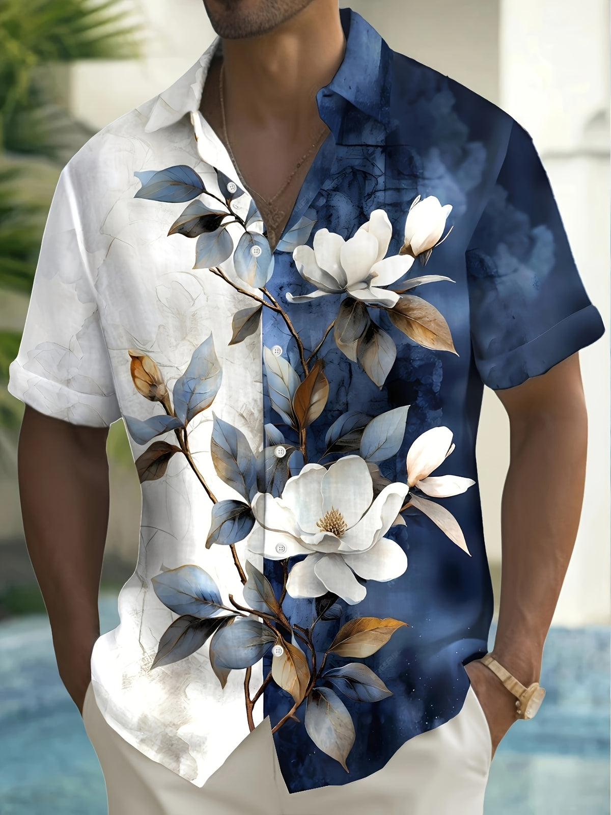 Men’s Retro Floral Hawaiian Short Sleeve Shirt - Multicolor