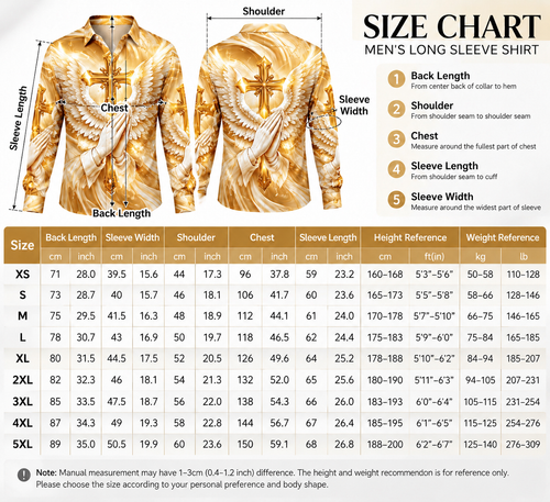 Men’s 3D Golden Cross Angel Wings Long Sleeve Shirt