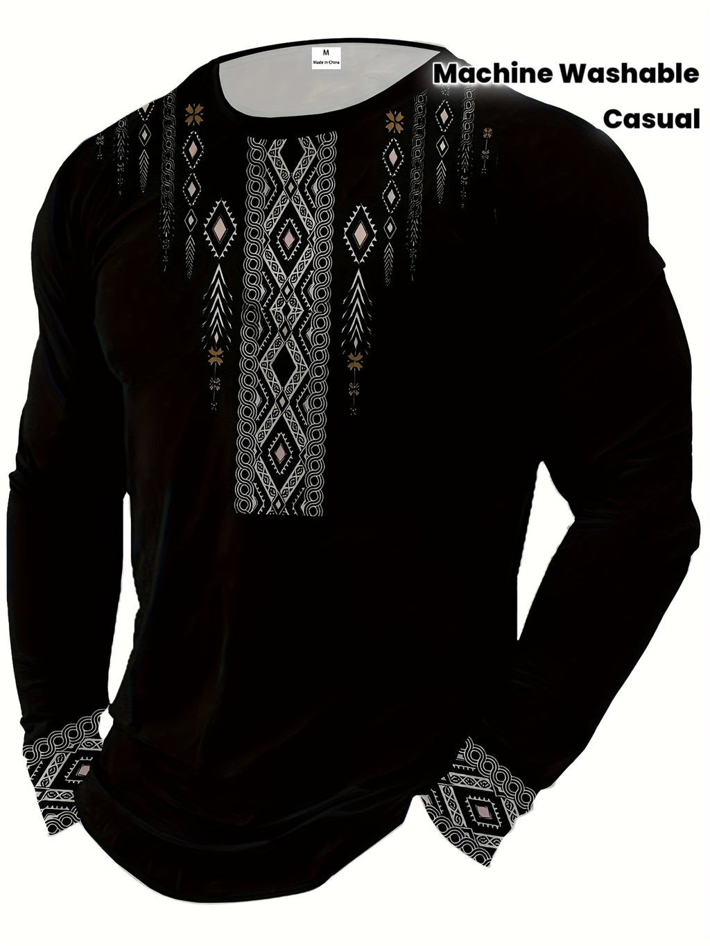 Men’s Tribal Geometric Print Long Sleeve T-Shirt - Multicolor