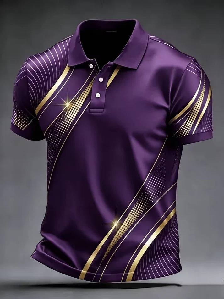 Abstract Print Men's Shirt, Short Sleeve Slim-Fit Top, Graphic Pattern, Unlined, Plain Surface, Made in Mainland China