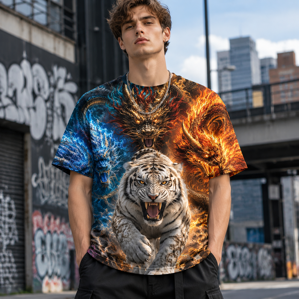 Men's 3D Graphic Print T-Shirt - All-Over Streetwear Tee